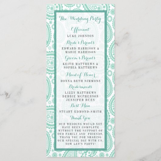Programme La collection Mariage moderne Paisley - Vert (Dos)