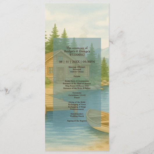 Programme Lac Tahoe Mountain Réception de mariage rustique (Dos)