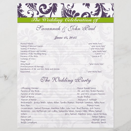 Programme Lapis Purple & Apple Green Mariage damas (Devant)