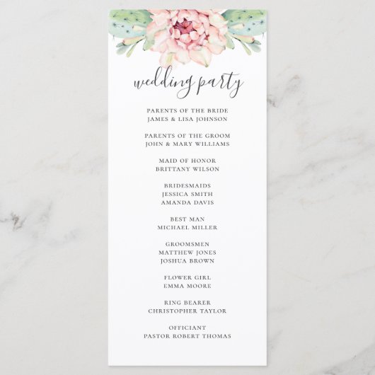 Programme L'aquarelle succulent mariage. Cactus à fleurs ros (Dos)