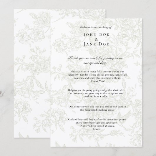 Programme Large Green Floral Wedding Program (Devant / Derrière)