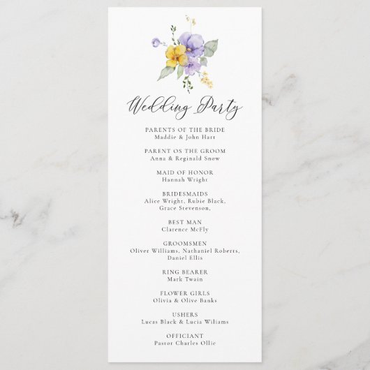 Programme Lavande jaune violet Lilac Floral Russe Mariage (Dos)