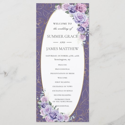 Programme Lavande violette Lilac Ligne Art Mariage Floral (Devant)