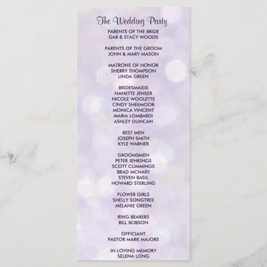 Programme Lavender et Purple Bokeh Wedding Program (Dos)