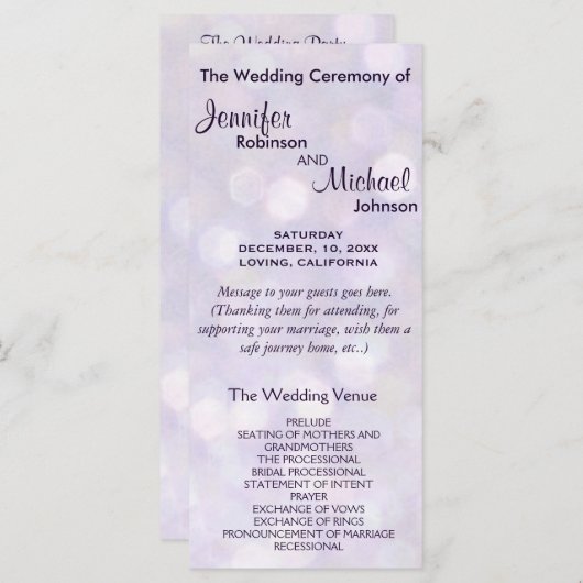 Programme Lavender et Purple Bokeh Wedding Program (Devant / Derrière)