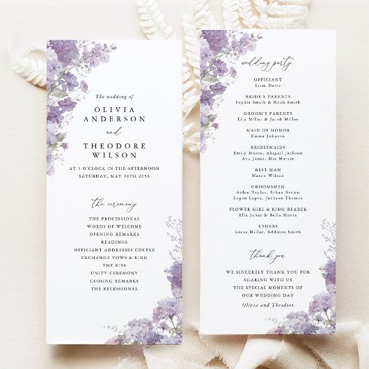 Programme Lavender Floral Elegant Wedding Ceremony Program