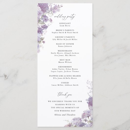 Programme Lavender Floral Elegant Wedding Ceremony Program (Dos)