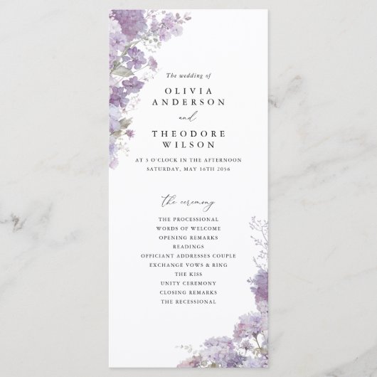 Programme Lavender Floral Elegant Wedding Ceremony Program (Devant)