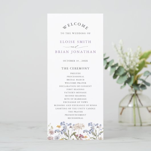 Programme Lavender Spring Wildflower Meadow Garden Wedding  (Debout devant)