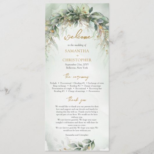 Programme Lavish verdure feuillage or cadre de mariage progr (Devant)