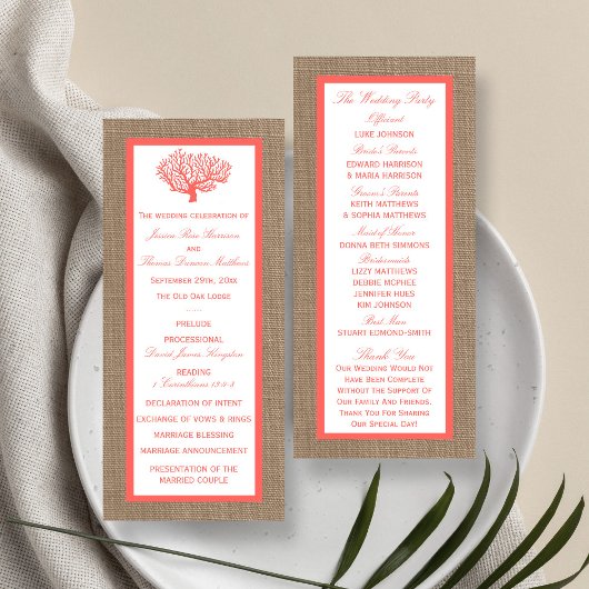Programme Le Corail Sur Burlap Boho Beach Wedding Collection