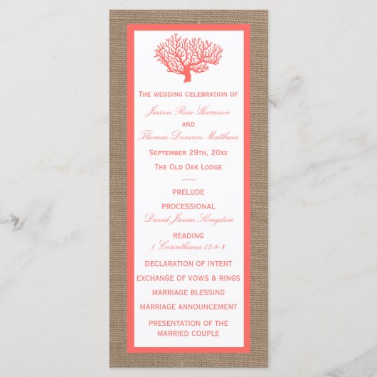 Programme Le Corail Sur Burlap Boho Beach Wedding Collection (Devant)