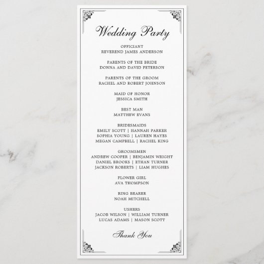 Programme Le Mariage noir et blanc élégant (Dos)