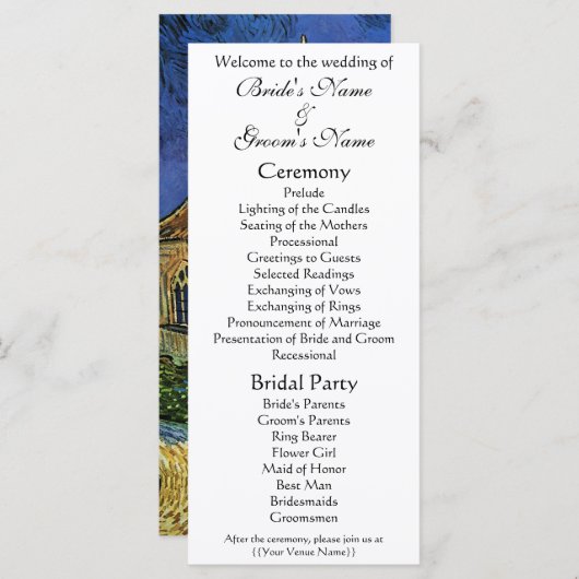 Programme L'église d'Auvers de Vincent van Gogh Mariage (Devant / Derrière)