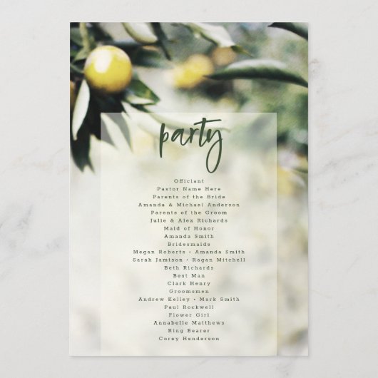 Programme Lemon Grove | Cérémonie moderne du Mariage jaune (Dos)