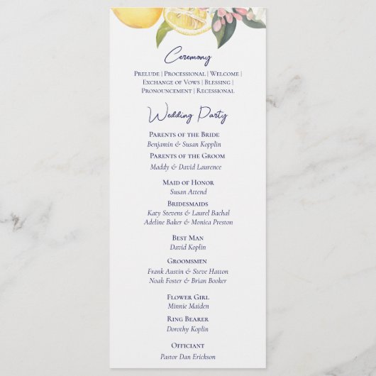 Programme Lemon Mediterranean Ceremony Wedding (Dos)