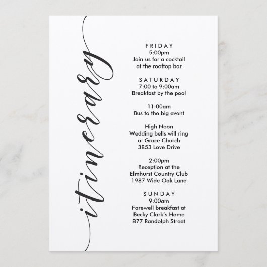 Programme Lettre de bienvenue du Mariage des Îles Vierges (Dos)