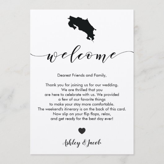 Programme Lettre de bienvenue du Mariage du Costa Rica et ca (Devant)