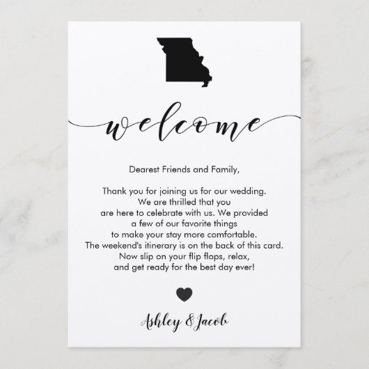 Programme Lettre de bienvenue du Mariage du Missouri et cart (Devant)