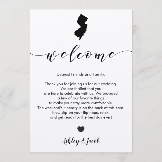 Programme Lettre de bienvenue du Mariage du New Jersey et ca (Devant)