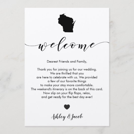 Programme Lettre de bienvenue du Mariage du Wisconsin et car (Devant)