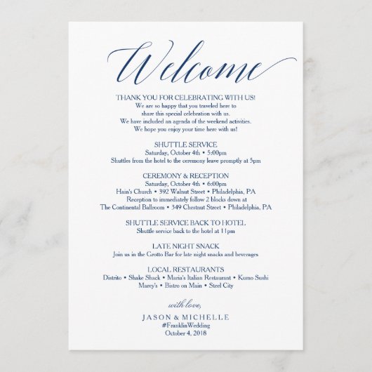 Programme Lettre de bienvenue pour le déroulement de mariage (Devant)