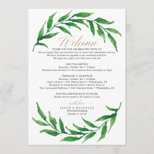 Programme Lettre de bienvenue pour l'itinéraire de mariage v (Devant)