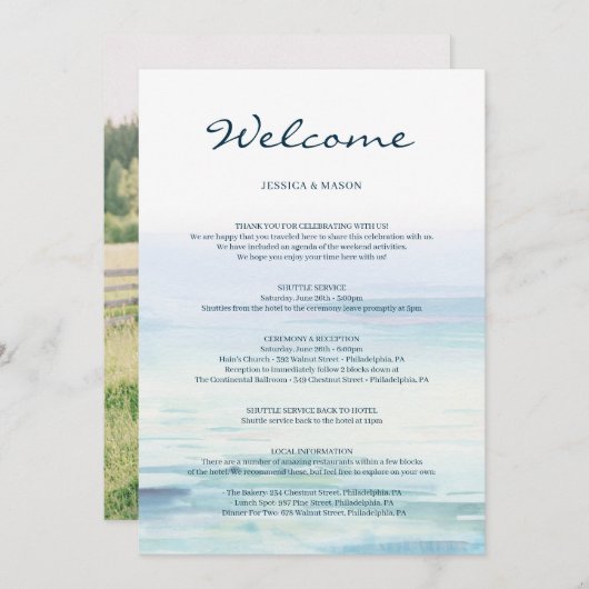 Programme LETTRE Itinéraire De Bienvenue De Mariage De Plage (Devant / Derrière)