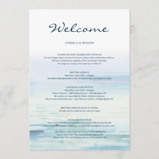 Programme LETTRE Itinéraire De Bienvenue De Mariage De Plage (Devant)