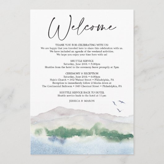 Programme LETTRE Itinéraire Mariage de Mountain Lake (Devant)