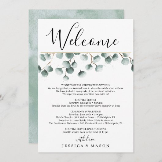 Programme LETTRE Itinéraire Mariage Eucalyptus Greens (Devant / Derrière)