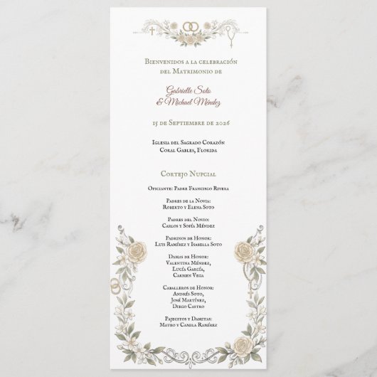 Programme Libreto de Misa Católica Elegante Programa de Boda (Devant)