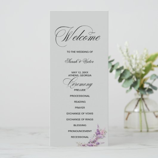 Programme Lilac floral Elegant double side program card  (Debout devant)