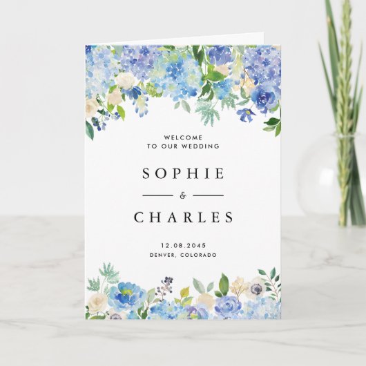 Programme Livret de mariage à l'aquarelle Hydrangea Bleu (Devant)