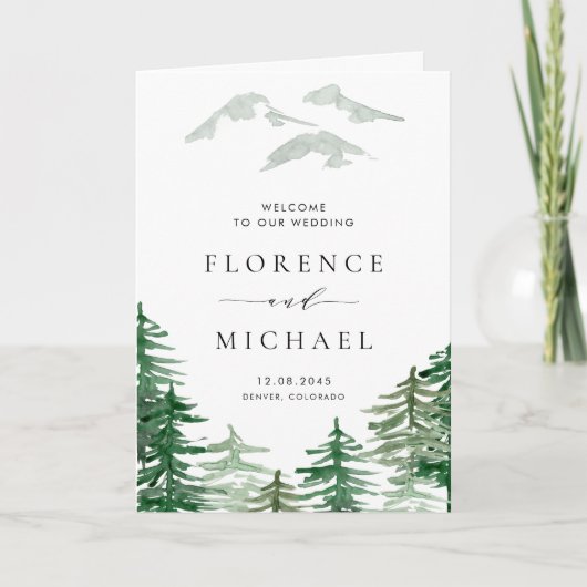 Programme Livret de mariage romantique aquarelle en forêt (Devant)