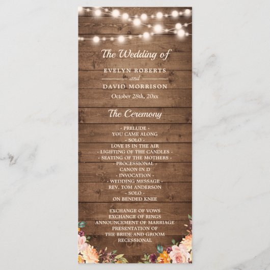 Programme Lumières à cordes de bois rustique Automne Mariage (Devant)