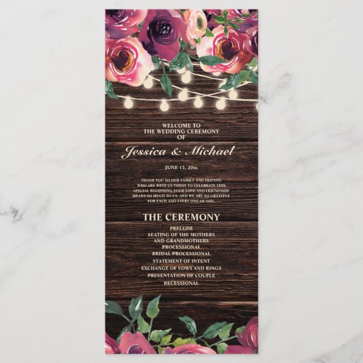 Programme Lumières de Chaîne Rustiques Fleurs Mariage Bourgo (Devant)
