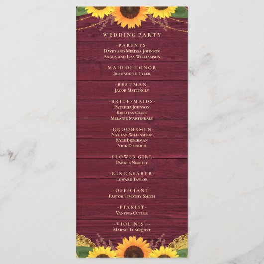 Programme Lumières en bois rustique dentelle Mariage de tour (Dos)