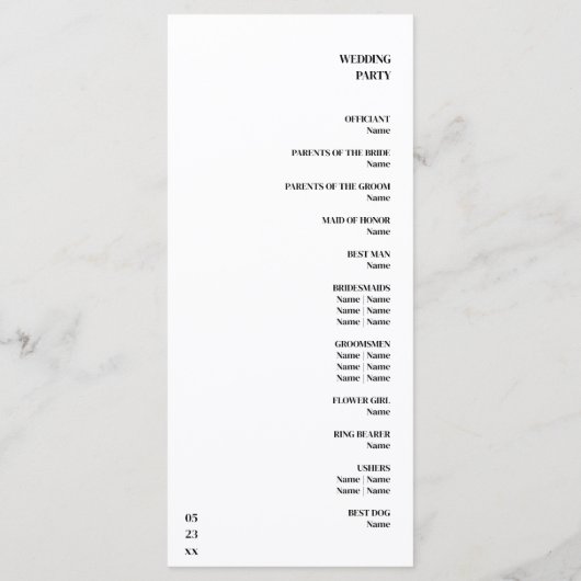 Programme Luxe Romantique Flourish Calligraphie Mariage Or (Dos)