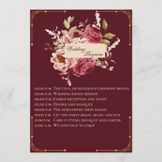 Programme Luxury Burgundy and Gold Floral Wedding Program (Devant)