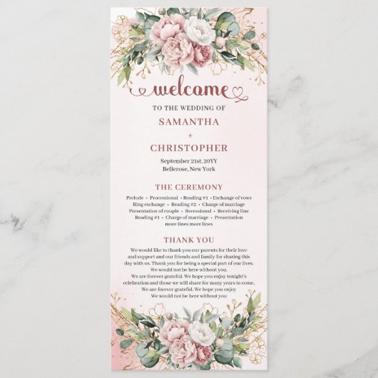 Programme Luxury Dusty Pink Floral Greenery Wedding Program (Devant)