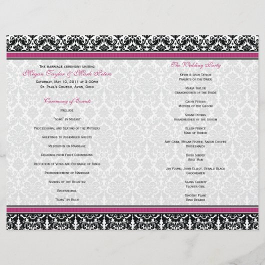 Programme Magenta Pink Black Mariage damassé (Dos)