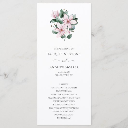 Programme Magnolia Rose Floral Élégant Mariage (Devant)