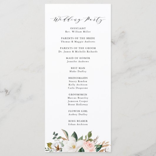 Programme Magnolias aquarelles | Cérémonie Mariage (Dos)