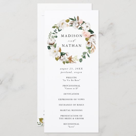 Programme Magnolias aquarelles | Cérémonie Mariage (Devant / Derrière)