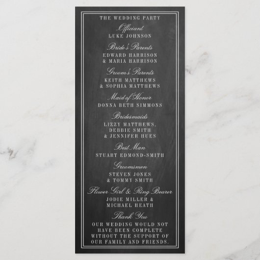 Programme Manger, boire et être marié Chalkboard Mariage