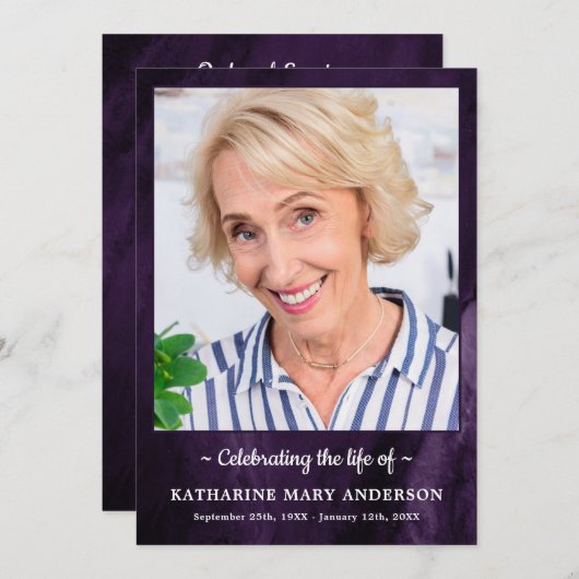 Programme Marbre violet moderne Ordre de service Funérailles (Devant / Derrière)