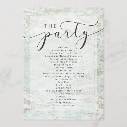Programme Marbres modernes en Mint Rose Gold Mariage cérémon (Dos)