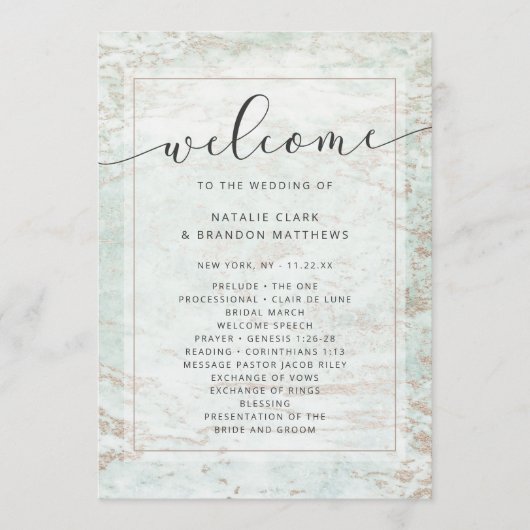 Programme Marbres modernes en Mint Rose Gold Mariage cérémon (Devant)