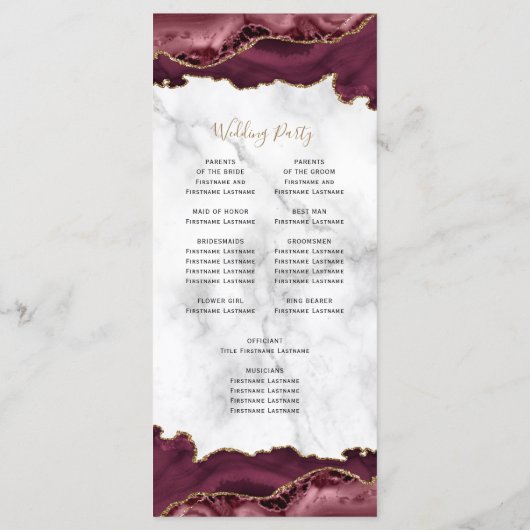 Programme Mariage à bille de script d'agate d'or de Bourgogn (Dos)